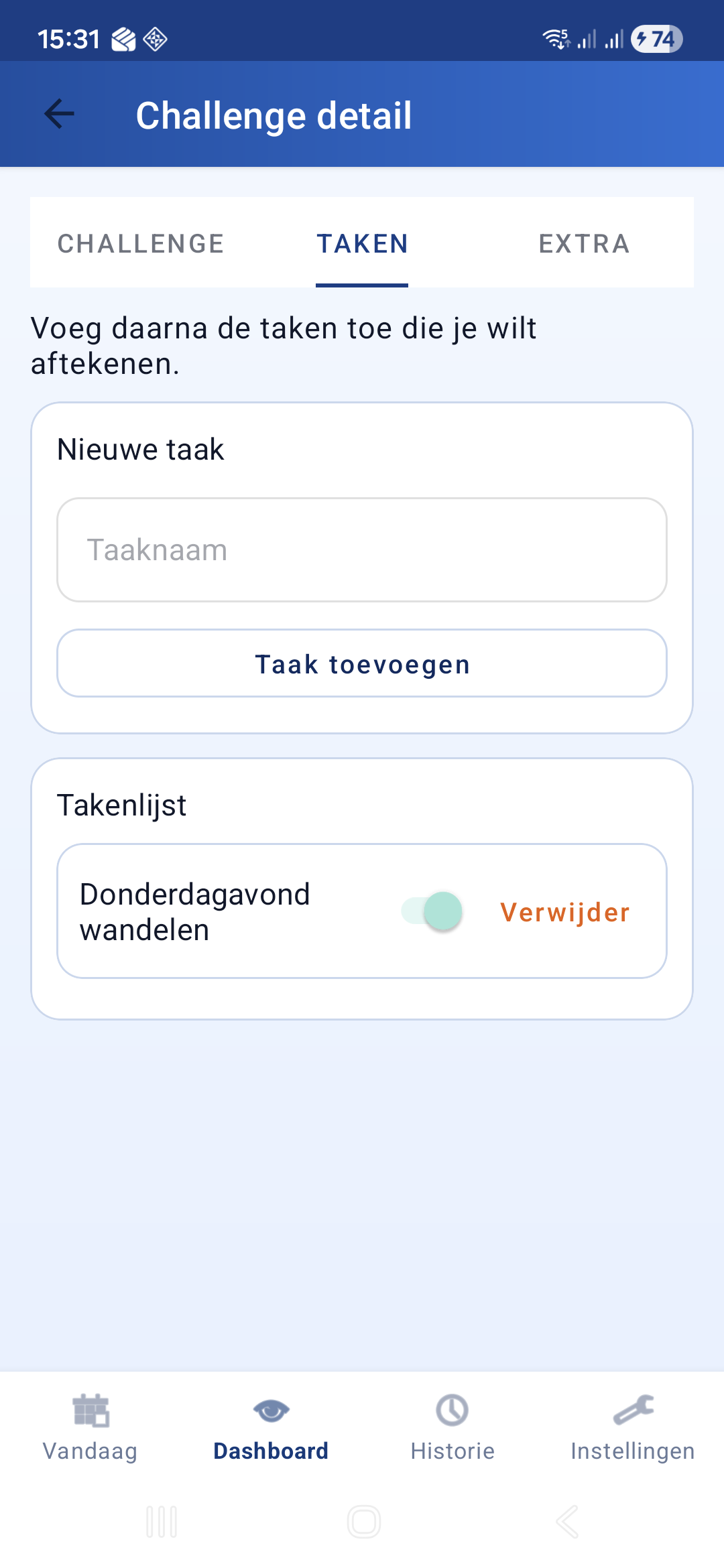 Challenge detail op tab Taken