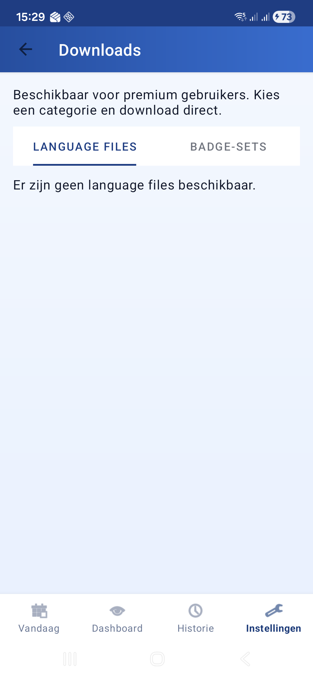 Downloads scherm op tab Language files