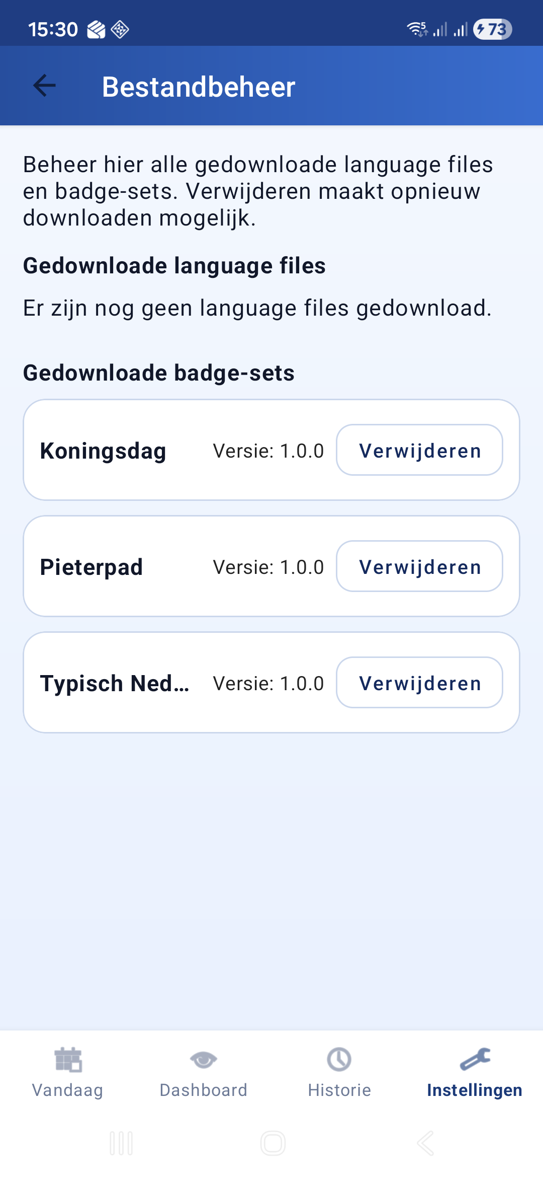 Bestandbeheer scherm met verwijderopties