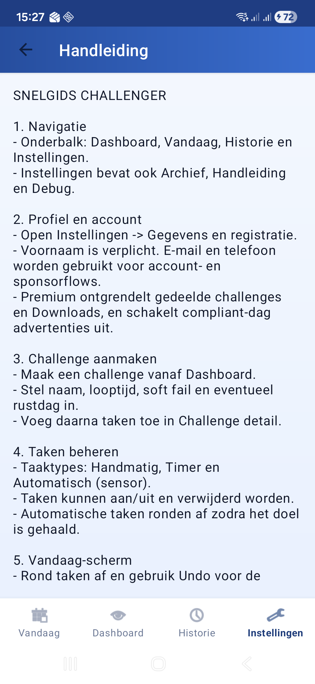 In-app handleiding scherm