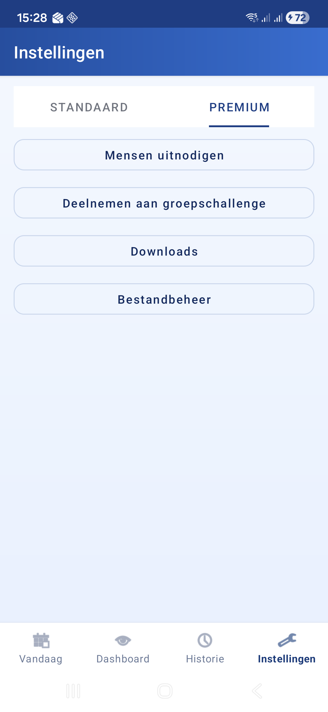 Instellingen premium tab